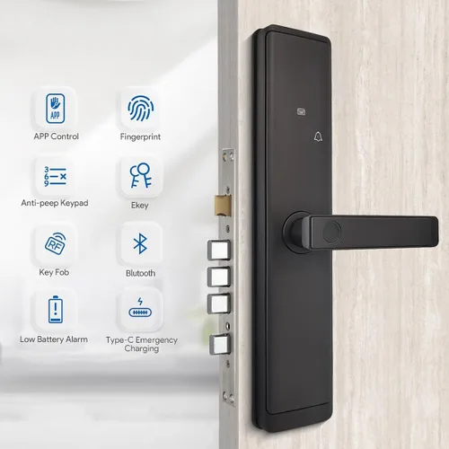 Vista 2 de Sophies Cerradura de puerta de entrada sin llave, cerradura de puerta inteligente Bluetooth funciona con código de control de aplicación y soporte