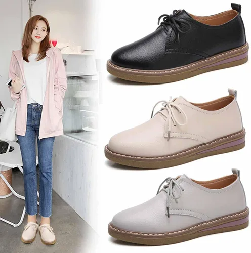 Vista 9 de Zapatos Oxford con cordones para mujer, zapatos para caminar con punta de ala, zapatos casuales de cuero genuino y comodidad