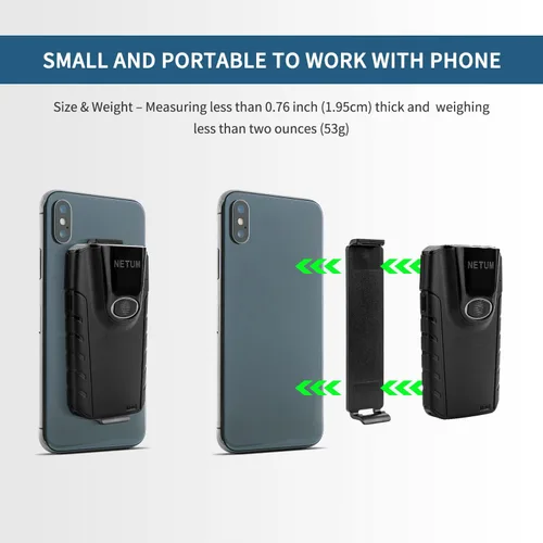 Vista 6 de NETUM Escáner de código de barras Bluetooth 2D, lector de código de barras QR portátil 3 en 1 pequeño con clip trasero