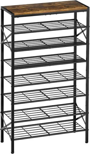 Vista 11 de Zapatero de metal de 6 niveles para almacenamiento de zapatos para entrada, 18-24 pares de zapatero estrecho para armario, zapatero resistente