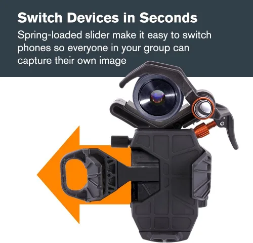 Vista 7 de Celestron – NexYZ – Adaptador universal para smartphone para telescopio, binoculares y miras de detección – Alineación de precisión de 3 ejes