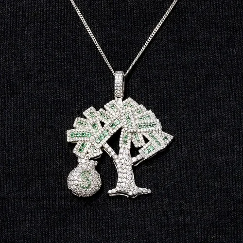 Vista 2 de Octa Pearl - Colgante de circonita cúbica blanca y verde de 3.16 quilates hecho a mano para el árbol del dinero, para mujeres u hombres en plata