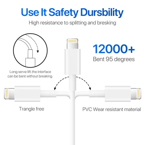 Vista 5 de Cargador para iPhone, [Certificado MFi de Apple], paquete de 2 cables Lightning de 3 pies cubo, cable de transferencia de carga para teléfono