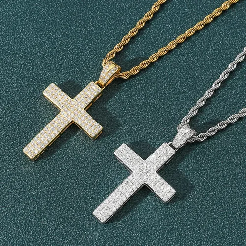 Vista 4 de STARCHENIE Collar de cruz de latón chapado en oro, colgante de crucifijo de circonita cúbica, cadena de cuerda de 24 pulgadas, Metal, Circonia cúbica