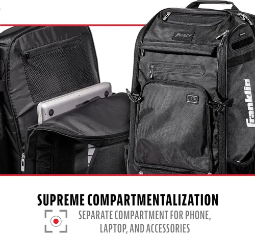 Vista 5 de Franklin Sports Mochilas para béisbol y sóftbol + MLB + USA Softball - Bolsas de equipo para béisbol + sóftbol rápido - Mochilas para bates