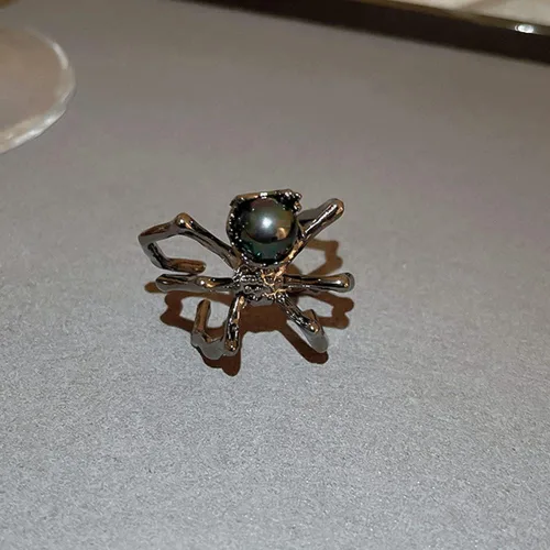 Vista 7 de Wiwpar Anillo de dedo abierto de araña grande negro gótico punk para mujeres y hombres, estilo bohemio, vintage, grueso, nudillo, araña, anillos