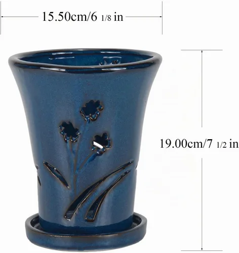 Vista 5 de W&W Orchid Pot with Holes and Saucer for Repotting, 6 x 7 Inch, Blue Azul