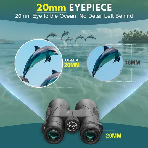 Vista 5 de HD - Binoculares de alta potencia de 15 x 52 pulgadas para adultos, binoculares profesionales de observación de aves con prisma BAK4 y lente FMC