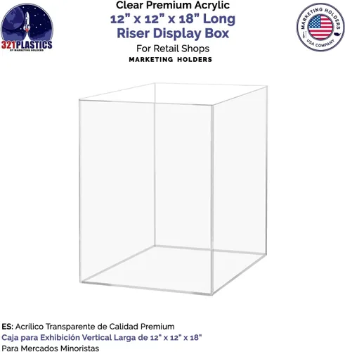 Vista 5 de Caja de exhibición de acrílico transparente de 12 x 12 x 18 pulgadas con un lado abierto sin tapa, versátil y alto Lucite para productos al por