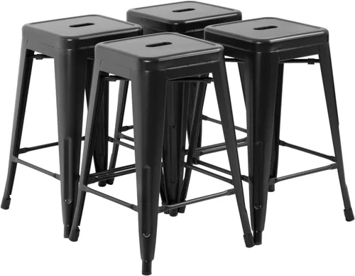 Vista 16 de FDW Taburetes de bar de metal, altura de mostrador, sillas de bar industriales, taburete de patio, taburete apilable sin espalda, taburetes de negro