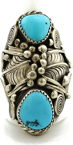 Vista 4 de Anillo Navajo de plata .925 Sleeping Beauty Turquoise firmado JM C.1980's, Plata de ley, turquesa