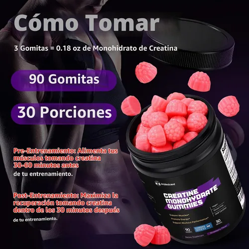 Vista 6 de Gomitas de monohidrato de creatina certificadas por NSF, 90