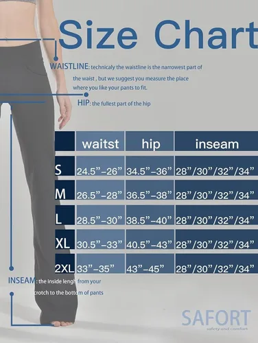 Vista 7 de Safort Pantalones de yoga con entrepierna de 28" 30" 32" 34"más amplios en la parte inferior para botas altas, 4 bolsillos, UPF50+
