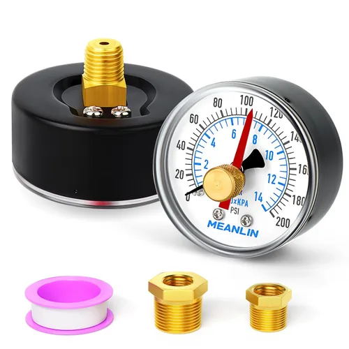 Vista 11 de MEANLIN MEASURE Manómetro de Presión de Acero Inoxidable 0~10 Psi 1/4" NPT Carátula de 2.5" con Puntero de Reinicio Relleno de Líquido WOG Agua
