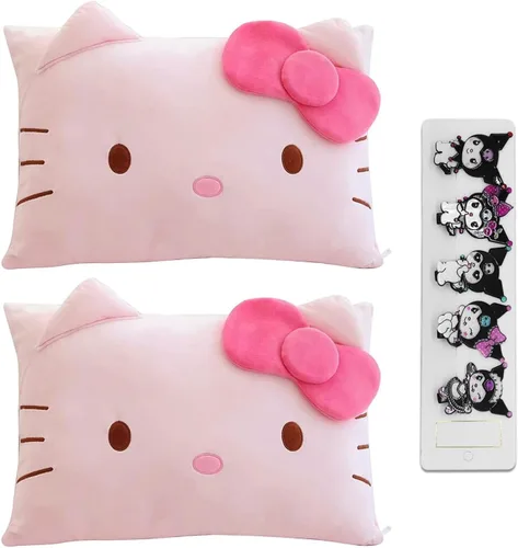 Vista 7 de Funda de almohada linda de dibujos animados de anime de doble cara de felpa para decoración de dormitorio de niña, funda de almohada de algodón