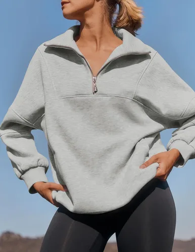 Vista 2 de ZESICA Women's Oversized Half Zip Sweatshirt Long Sleeve Quarter Zip Fleece Pullover Y2K Hoodies Tops Fall Winter Clothes