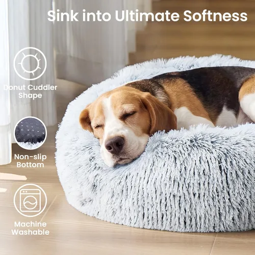 Vista 2 de JOLLYVOGUE - Cama calmante para perros y gatos pequeños y medianos, antiansiedad, redonda, suave, acogedora con parte inferior antideslizante