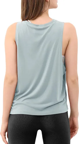 Vista 4 de ODODOS Paquete de 3 camisetas sin mangas sueltas para mujer, camisetas sin mangas para gimnasio, atletismo, entrenamiento, camisetas de yoga
