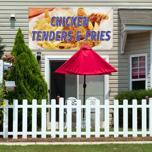 Vista 3 de Vinyl Banner Multiple Sizes Chicken Tenders & Fries Restaurant Cafe Restaurant & Food Outdoor Weatherproof Industrial Yard Signs White 4 Grommets