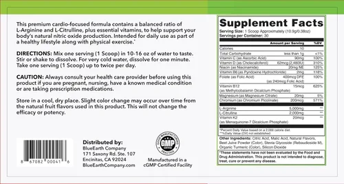 Vista 3 de L-Arginina 5000mg + L-Citrulina 2000mg Complejo Suplemento en polvo - Refuerzo de óxido nítrico - Salud cardíaca, flujo sanguíneo, energía