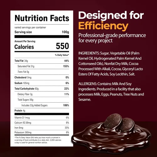Vista 2 de Obleas de chocolate negro prémium para derretir 5 libras, perfectas para hornear, dulces, trufas, postres y barras de chocolate virales Dubai
