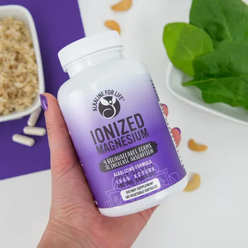 Vista 3 de Citrato de glicinato de magnesio ionizado alcalino para la vida, 110 mg, 60 cápsulas Magnesio multiforma de alta absorción con ascorbato