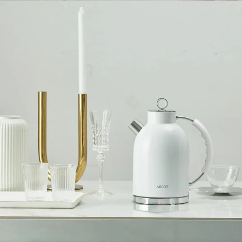 Vista 3 de ASCOT Hervidor eléctrico, hervidor de té eléctrico de acero inoxidable, regalos para hombres/mujeres/familia, calentador de té retro de 1.5 L 1500 W