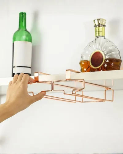 Vista 10 de LINFIDITE Soporte para copas de vino, 2 piezas, colgador debajo del gabinete, estante para copas de vino, organizador de almacenamiento colgante