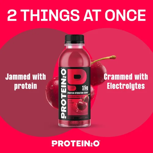 Vista 3 de Protein2o - Bebida a base de agua con infusión de 15 gramos de proteína de suero, sabor cereza, botella de 16.9 oz (paquete de 12)