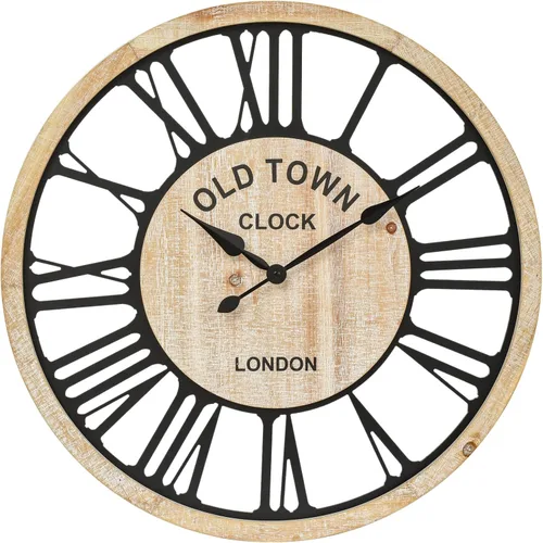 Vista 3 de EMAX HOME Reloj de pared grande – Reloj de pared decorativo de estilo rústico estilo granja, diseño de números romanos rústicos, reloj de pared