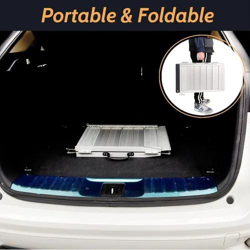 Vista 4 de Rampa para silla de ruedas de 2 pies, rampas portátiles para escalones con capacidad para hasta 600 libras, ligera con asa, rampas de aluminio