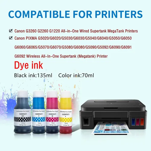 Vista 4 de GI-21 - Botella de repuesto de tinta para impresora Canon PIXMA G5020 G6020 G7020 G5030 G5040 G6040 G3260 G3270 G2260 G1220 MegaTank