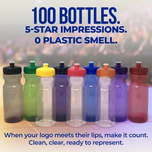 Vista 2 de Rolling Sands Botellas de agua reutilizables a granel, paquete de 100 botellas de agua deportivas de 24 onzas, fabricadas en Estados Unidos, sin Rojo