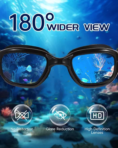 Vista 3 de Gafas de natación, gafas para adultos con gorro de natación, clip de nariz y tapones para los oídos, protección UV, lente antivaho y funda