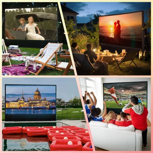 Vista 7 de Pantalla de proyector inflable I Diseño hermético sin soplador, hecho de lona de TPU, 120 pulgadas (equivalente a 16 pies) para uso en interiores