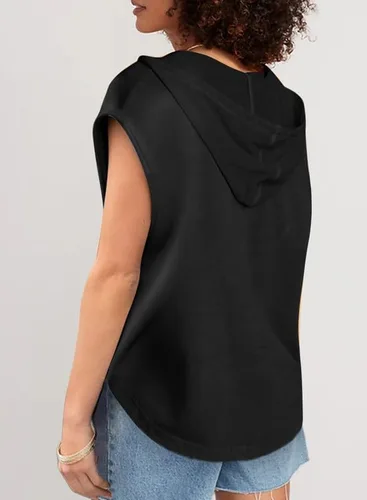 Vista 3 de SHEWIN Sudaderas con capucha para mujer, casual, de manga corta, con cordón, ligera, holgada, con bolsillo