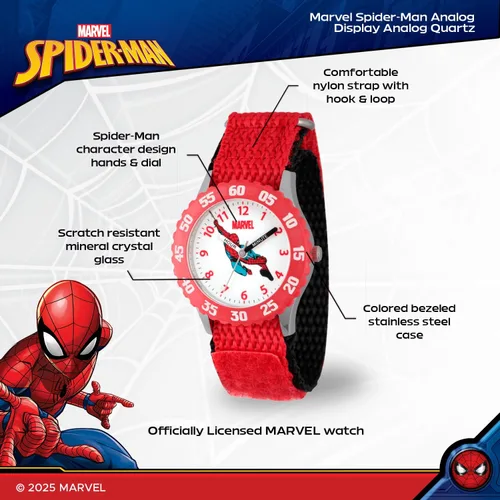 Vista 2 de Marvel Spiderman Watch for Kids - Spiderman Watch Boys - Spider-Man Watches for Boys 4-6 - Kids Toys- Marvel Toddler - Teen - Red Bezel