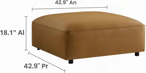 Vista 6 de Modway Auren - Sofá modular de cuero vegano de 4 piezas en color camello – Sofá modular de piel sintética de 3 plazas – Cómodo sofá moderno de piel