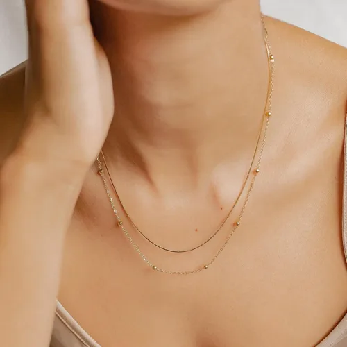 Vista 2 de IEFWELL Collar de cadena de oro para mujer, collares de oro de 14 quilates para mujer, collares de cadena de moda para mujer, joyería de oro de moda