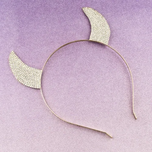 Vista 4 de LUX ACCESSORIES Diadema de disfraz de orejas de cuerno de diablo con diamantes de imitación para niñas de Halloween