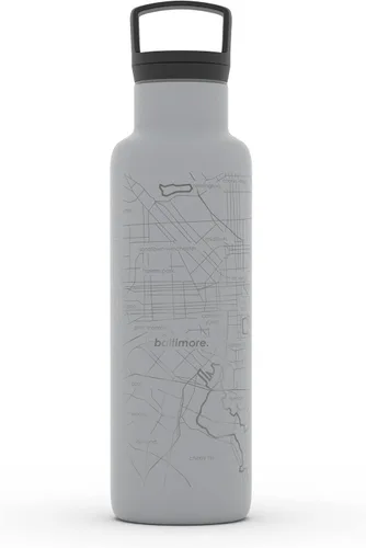 Vista 18 de Well Told Botella de agua aislada con mapa de Washington DC grabado, botella de acero inoxidable grabada (21 onzas, blanco) botella aislada de mapa
