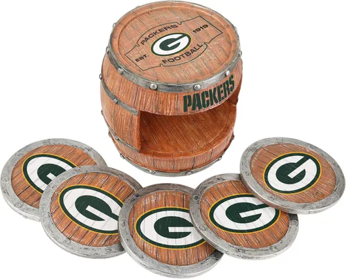 Vista 5 de FOCO NFL Team Logo 5-Pack Barrel Beverage Drink Coaster Set