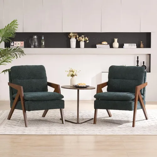 Vista 25 de Silla con acento moderno de mediados de siglo con marco de madera maciza, sillas tapizadas de chenilla para sala de estar con cojín para dormitorio
