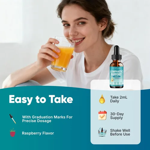 Vista 6 de Gotas de drenaje linfático liposomal, gotas de apoyo linfático 13 en 1 con saúco y equinácea, apoyo del sistema inmunológico y linfático, sabor a