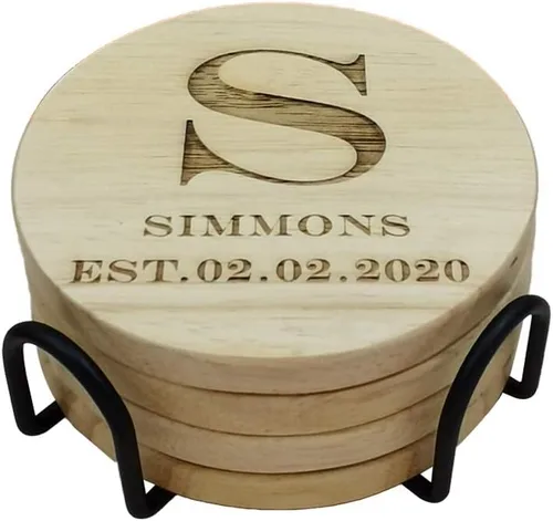 Vista 15 de Posavasos de madera personalizados para bebidas, grabado personalizado, monograma, grandes regalos para familiares, amigos o para ti mismo
