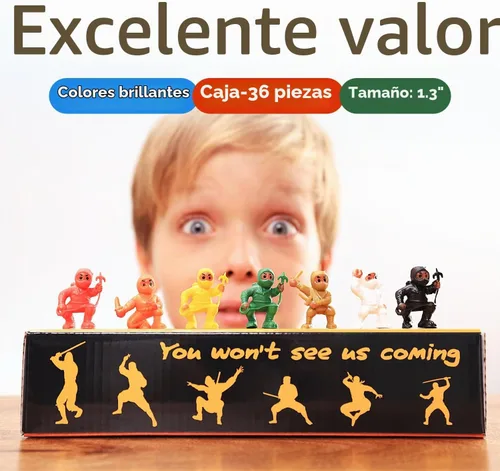 Vista 5 de Set de regalo de figuras de acción de ninja mini, 36 piezas de suministros de fiesta y adornos para tartas de cumpleaños