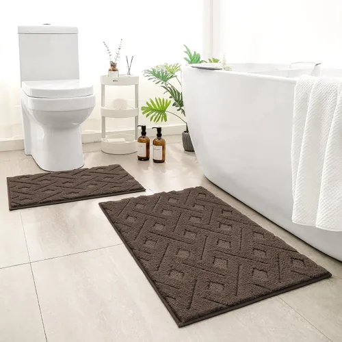 Vista 15 de HOMEIDEAS - Juego de alfombras de baño de 2 piezas, antideslizantes, lavables a máquina, de felpa extra suave y absorbente, para baño, tina y ducha