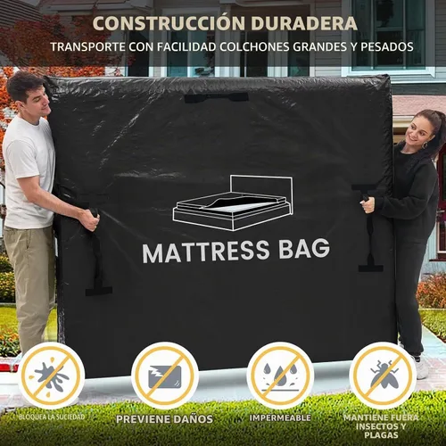 Vista 36 de Bolsas de colchón para mudanza y almacenamiento, protector de colchón impermeable, funda de colchón Cal King con 8 asas resistentes y cremallera Gris