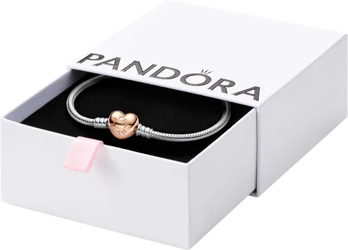 Vista 10 de PANDORA, Moments - Pulsera de cadena tipo serpiente con cierre de corazón, pulsera con dije compatible con dijes de Moments, viene con caja de regalo