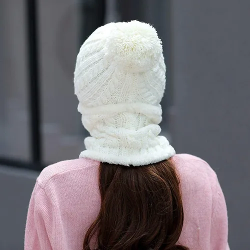 Vista 7 de Gorros de invierno para mujer, de una pieza, con forro polar, de punto, pasamontañas, con cuello de calavera, bufanda circular, sombrero de nieve